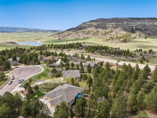 view of property location with a water and mountain view