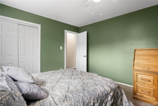 45 E Mikado Dr, Colorado Springs, CO 80919 - carpeted bedroom with baseboards, a closet, and ceiling fan