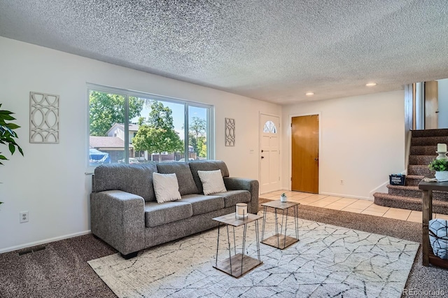 9270 Tennyson St, Westminster, CO 80031 - living area with stairway, a textured ceiling, and recessed lighting