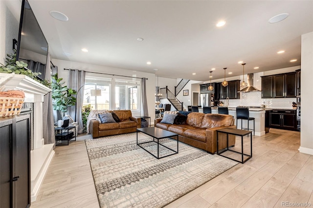 living room featuring light wood-type flooring