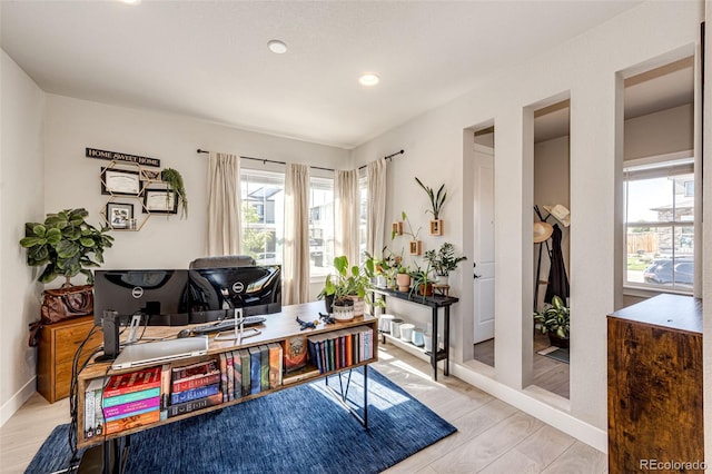 office area featuring light hardwood / wood-style flooring