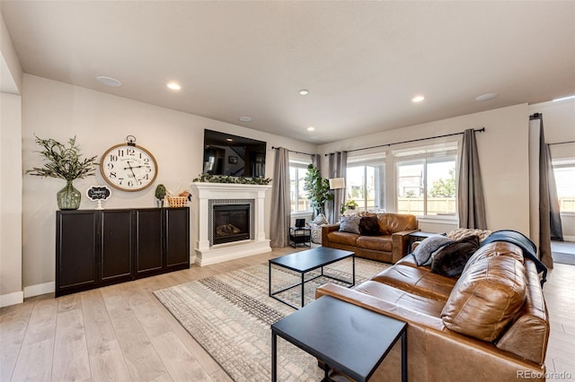 living room with light hardwood / wood-style flooring