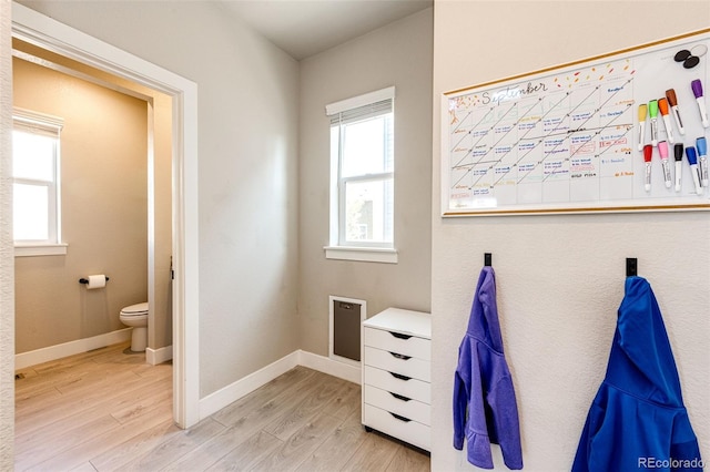 bathroom featuring wood-type flooring and toilet