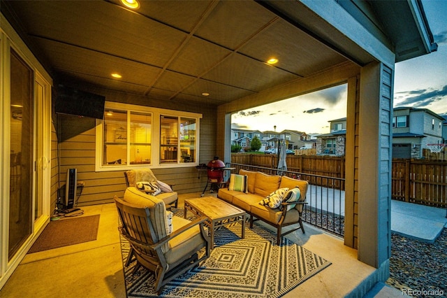 exterior space with an outdoor living space and a patio