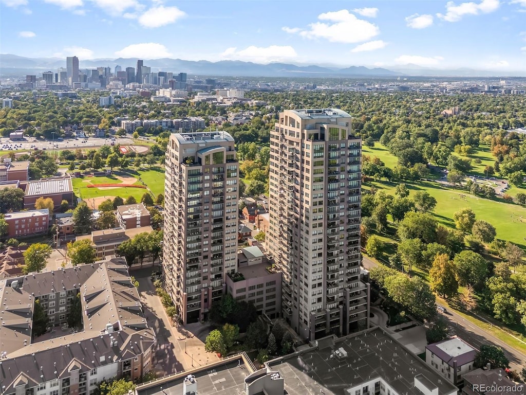 bird's eye view with a mountain view