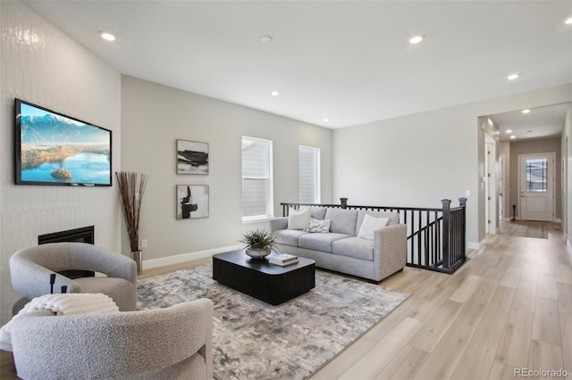 living room featuring light wood-type flooring