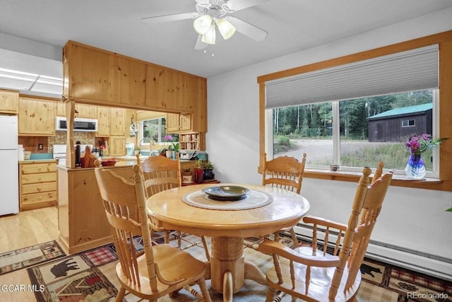 153 Gcr 135, Kremmling, CO 80459 - dining room featuring light wood-type flooring, baseboard heating, and ceiling fan