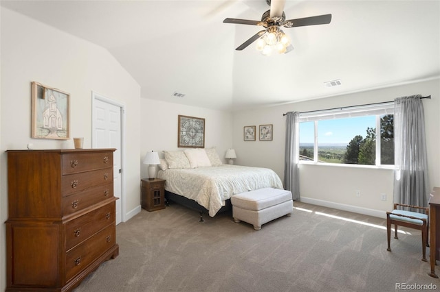 10914 Remmick Ridge Rd, Parker, CO 80134 - carpeted bedroom featuring lofted ceiling, baseboards, and a ceiling fan