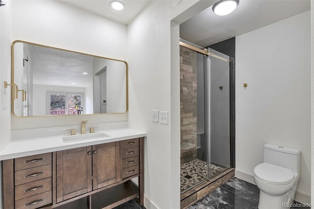 12164 E Amherst Cir, Aurora, CO 80014 - bathroom with a stall shower, vanity, toilet, and baseboards