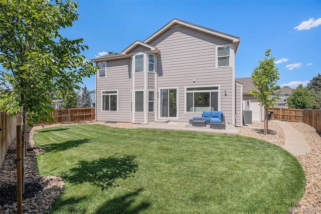 17174 E Rosebay Cir, Parker, CO 80134 - rear view of property featuring an outdoor hangout area, a fenced backyard, and a patio area