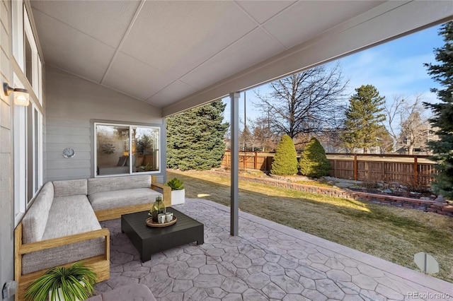 view of patio featuring an outdoor living space and fence private yard