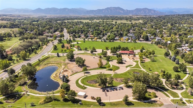 aerial view with a water and mountain view