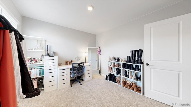 view of carpeted home office