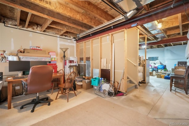 unfinished below grade area featuring an office area