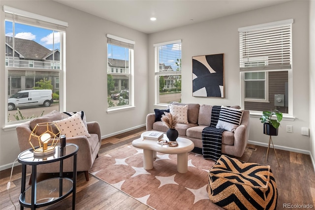 315 Zeppelin Way, Fort Collins, CO 80524 - living area with baseboards, wood finished floors, and recessed lighting