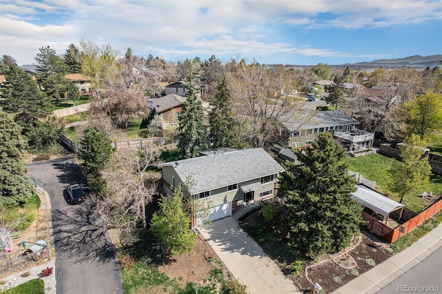 aerial view with a residential view