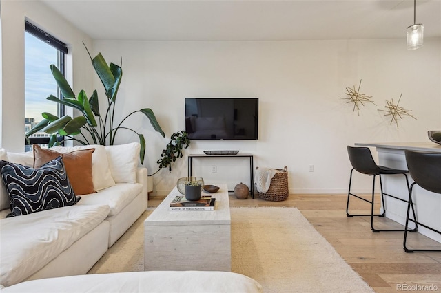 living room featuring light wood-type flooring