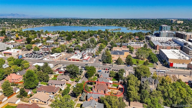 aerial view with a water view