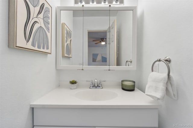 bathroom with vanity and ceiling fan