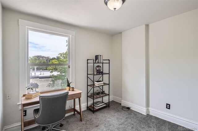2564 N Emerson St, Denver, CO 80205 - carpeted home office featuring baseboards