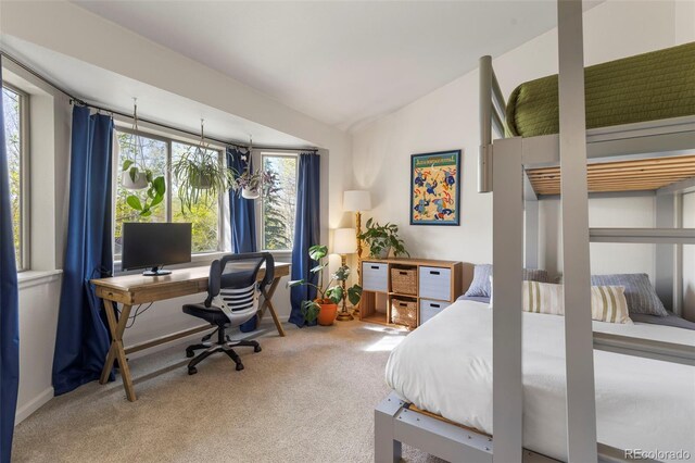 1501 Point Dr Unit 202, Frisco, CO 80443 - bedroom with carpet, vaulted ceiling, and a desk
