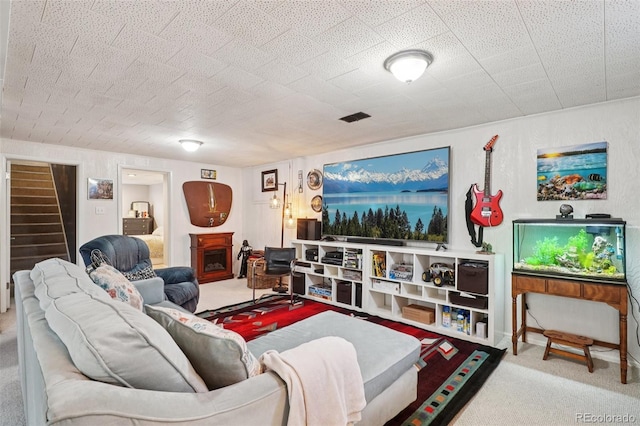 13140 W 15th Dr, Golden, CO 80401 - living area featuring carpet flooring and stairway