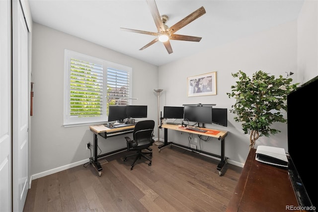 3575 White Rose Loop, Castle Rock, CO 80108 - office area with a ceiling fan, wood finished floors, and baseboards