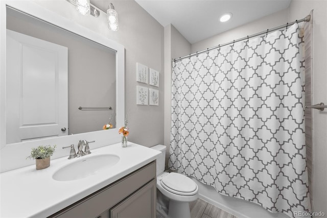 3575 White Rose Loop, Castle Rock, CO 80108 - full bathroom featuring toilet, vanity, and shower / bathtub combination with curtain