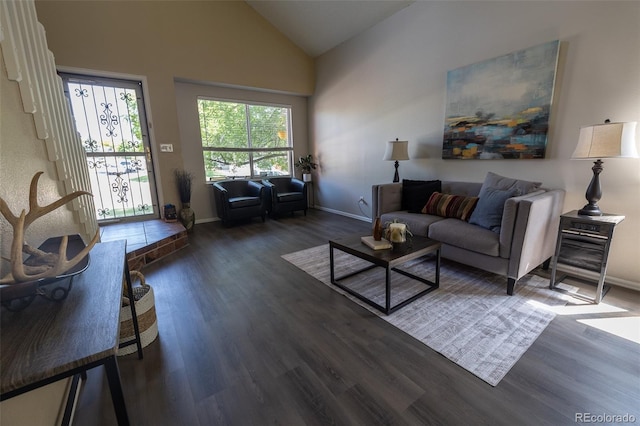 5630 W 115th Ave, Westminster, CO 80020 - living room featuring dark wood finished floors and high vaulted ceiling