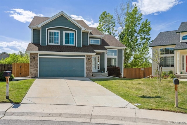 12277 Krameria St, Brighton, CO 80602 - traditional-style house featuring driveway, an attached garage, brick siding, a gate, and a shingled roof