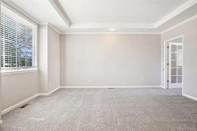 17309 Witten Ct, Parker, CO 80134 - spare room with visible vents, a tray ceiling, baseboards, and carpet floors
