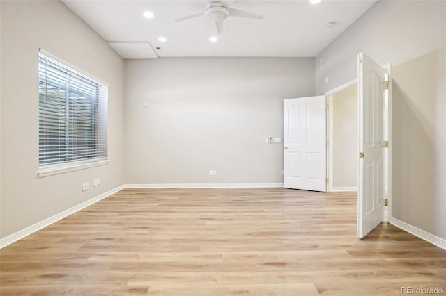17309 Witten Ct, Parker, CO 80134 - spare room with light wood-style flooring, a ceiling fan, recessed lighting, and baseboards