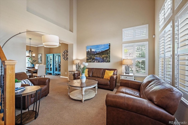 2861 Madison Ln, Broomfield, CO 80023 - living area featuring a towering ceiling, carpet, and baseboards