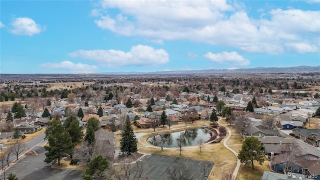 bird's eye view featuring a residential view and a mountain view