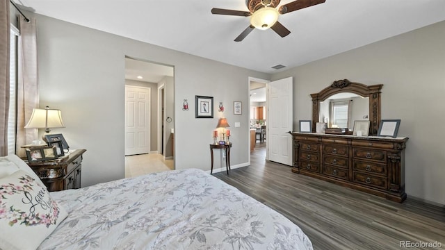 bedroom featuring ceiling fan and wood-type flooring