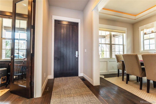 foyer entrance with dark wood-type flooring