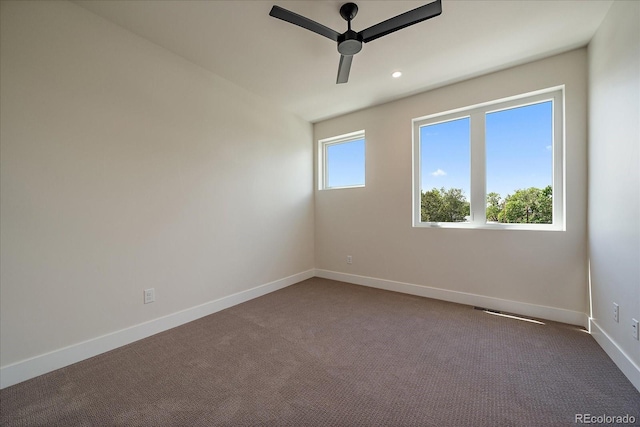1372 Lowell Blvd Unit 1, Denver, CO 80204 - empty room featuring a ceiling fan, dark colored carpet, baseboards, and recessed lighting
