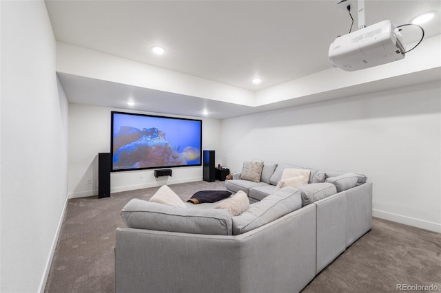 cinema room featuring carpet floors