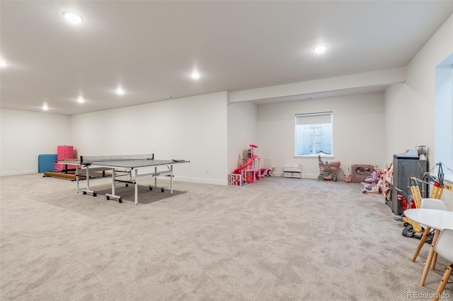 game room featuring carpet floors