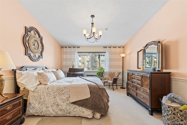 9320 E Center Ave Unit 4B, Denver, CO 80247 - bedroom featuring light colored carpet, a chandelier, and a textured ceiling