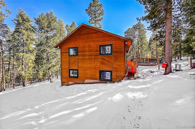 view of snow covered property