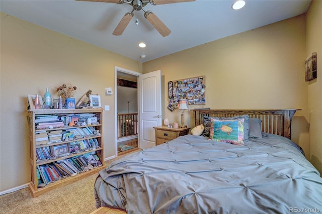 bedroom featuring carpet and ceiling fan