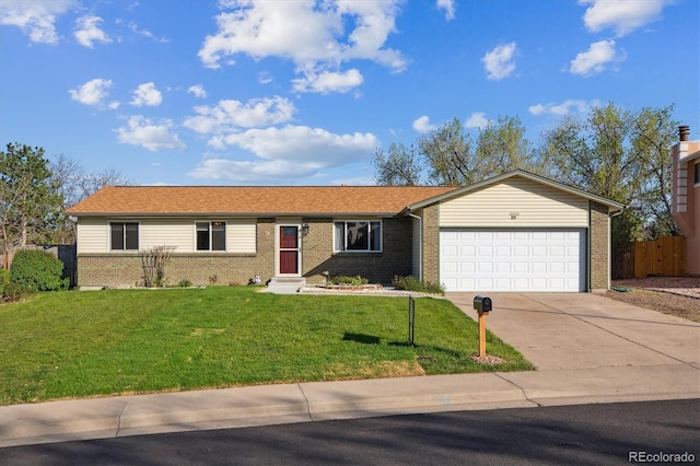 16246 E Hamilton Pl, Aurora, CO 80013 - ranch-style home with brick siding, concrete driveway, an attached garage, and entry steps