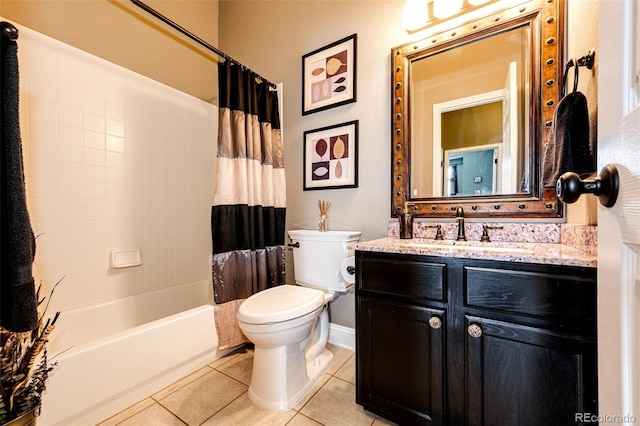 34942 Wagon Wheel Trl, Elizabeth, CO 80107 - full bath with toilet, tile patterned floors, vanity, and shower / tub combo with curtain