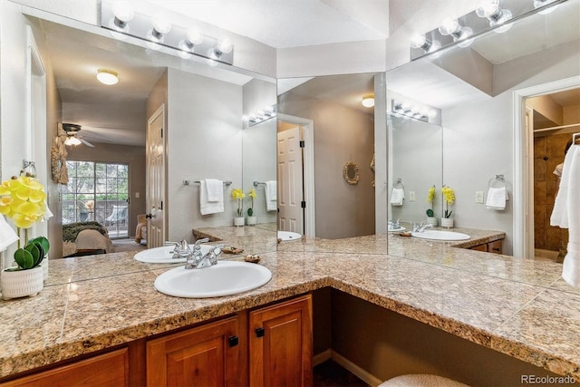 9283 E Arbor Cir Unit C, Englewood, CO 80111 - bathroom with vanity, a ceiling fan, ensuite bath, and a shower with curtain