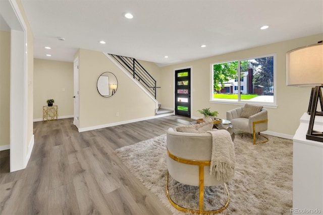 1980 S Kearney Way, Denver, CO 80224 - living room with wood finished floors, stairway, and recessed lighting
