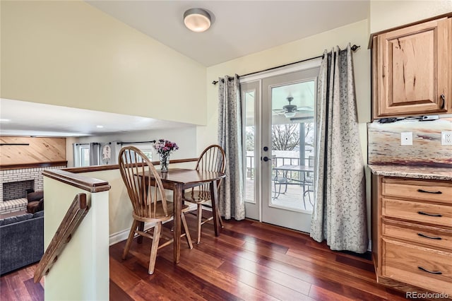 2023 S Rifle St, Aurora, CO 80013 - dining space featuring dark wood-style flooring and ceiling fan