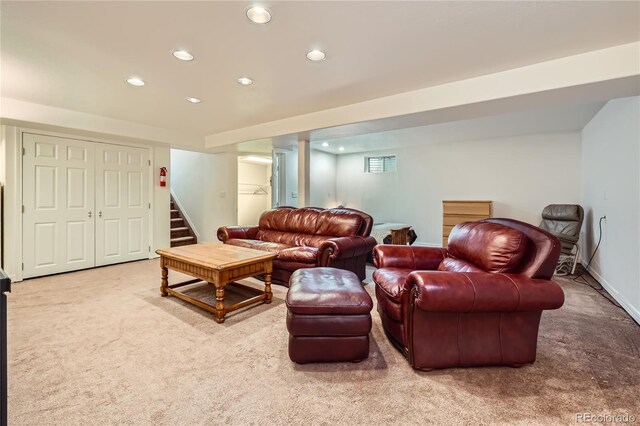 2023 S Rifle St, Aurora, CO 80013 - carpeted living area featuring recessed lighting and stairs