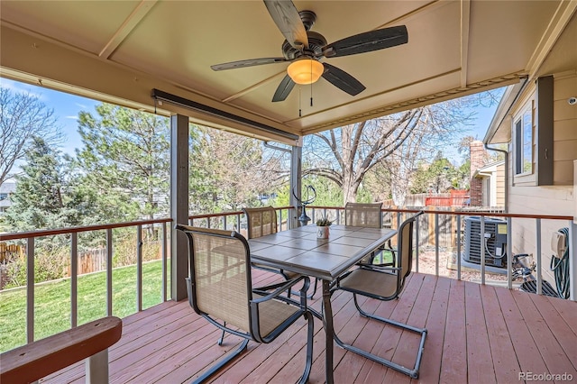 2023 S Rifle St, Aurora, CO 80013 - wooden deck featuring ceiling fan, outdoor dining space, and cooling unit