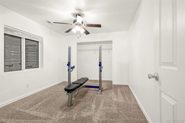 878 Candlestar Loop, Fountain, CO 80817 - workout area with carpet flooring, ceiling fan, and baseboards
